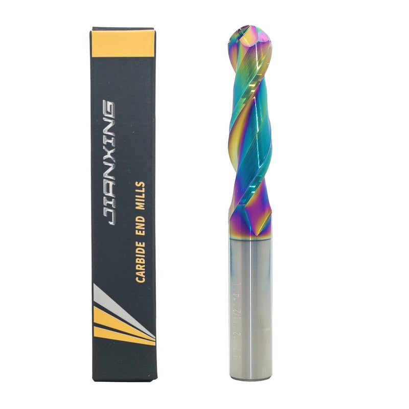 JIANXING 1/2" Extra Long DLC Coated 2-Flute Carbide Ball Nose End Mill, Ideal for Aluminum, Copper Alloys, and Plastic Machining – High Precision & Wear-Resistant Cutting Tool (1 Pieces) - Image 1